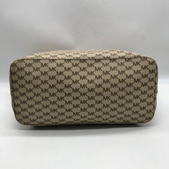 Michael Kors Beige Canvas And Red Leather Trim Monogram Tote Bag - Picture 5 of 10